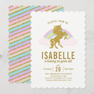 Rainbow Glitter Unicorn Birthday Party Invitation