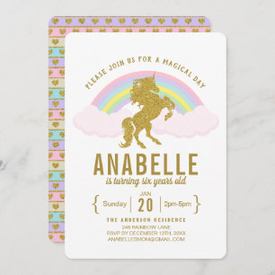 Rainbow Glitter Unicorn Birthday Party Invitation