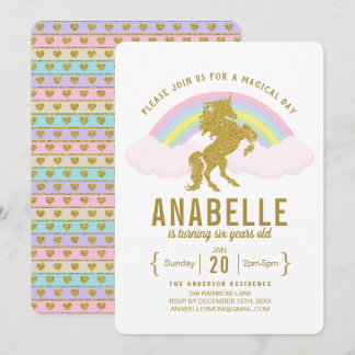 Rainbow Glitter Unicorn Birthday Party Invitation