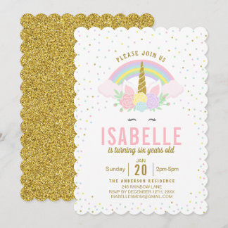 Rainbow Glitter Unicorn Birthday Party Invitation