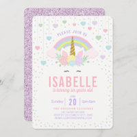 Rainbow Glitter Unicorn Birthday Party Invitation