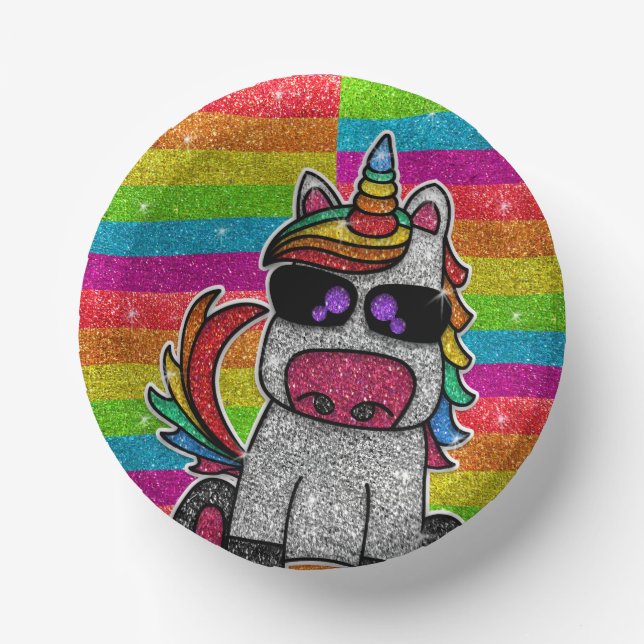 Rainbow Glitter Unicorn Coming Out Birthday Party Paper Bowls (Front)