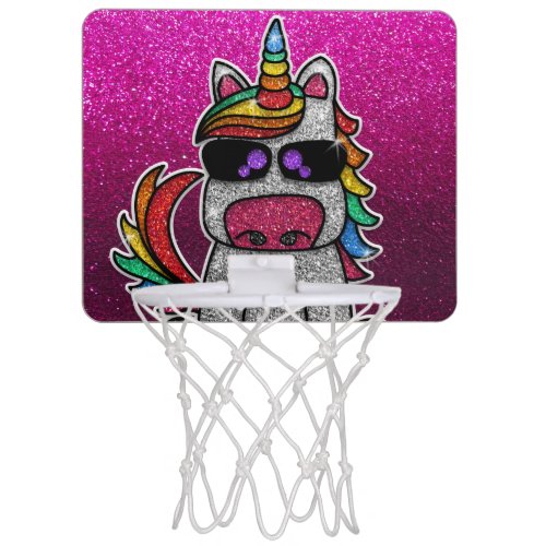 Rainbow Glitter Unicorn Hot Pink Birthday Party Mini Basketball Hoop