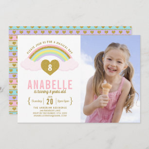 Rainbow Glitter Unicorn Photo Birthday Invitation