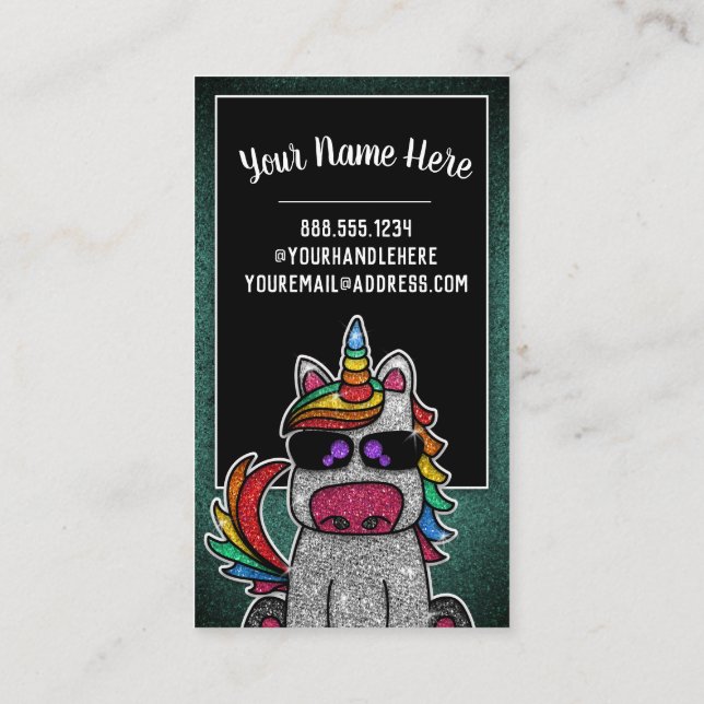 Rainbow Glitter Unicorn Professional Social Media  Business Card (Back)