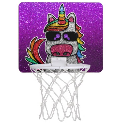 Rainbow Glitter Unicorn Purple Birthday Party Mini Basketball Hoop