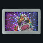 Rainbow Glitter Unicorn Space Galaxy Tie Dye       Belt Buckle<br><div class="desc">Rainbow unicorn sparkles brightly with a faux glitter effect. Background features a trippy optical illusion with light,  color,  and mirrors. Available in other cute kawaii cartoon characters and many other color combinations.</div>
