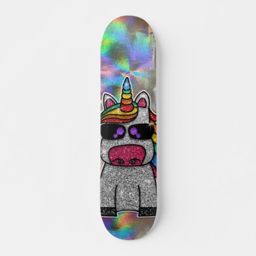 Rainbow Glitter Unicorn Sparkly Chrome Holographic Skateboard