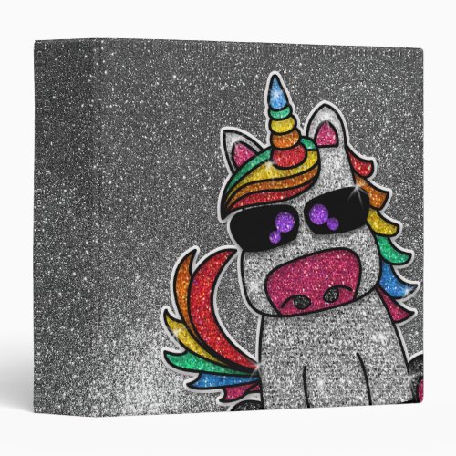 Rainbow Glitter Unicorn Sparkly Diamond Sparkles  3 Ring Binder