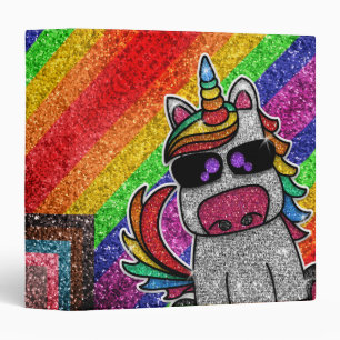 Rainbow Glitter Unicorn Sparkly Diamond Sparkles  3 Ring Binder