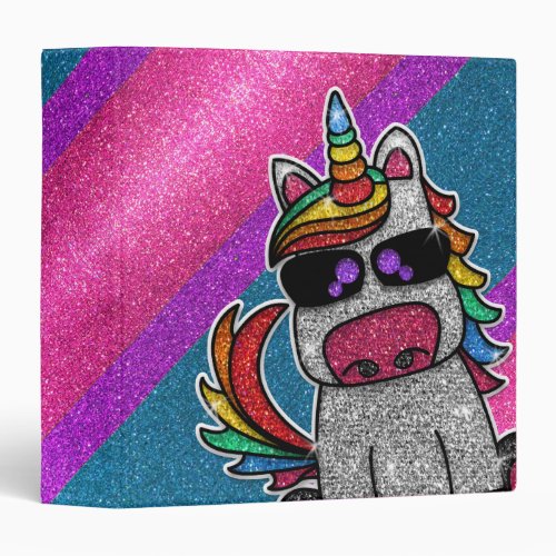 Rainbow Glitter Unicorn Sparkly Diamond Sparkles  3 Ring Binder