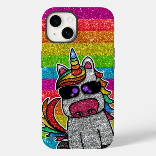 Rainbow Glitter Unicorn Sparkly Gold Sparkles LGBT Case_Mate iPhone 14 Case