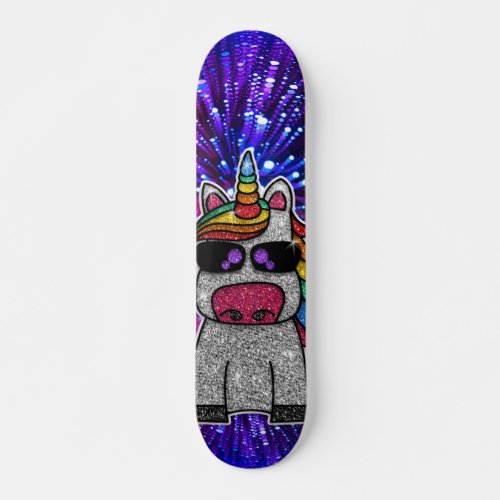 Rainbow Glitter Unicorn Sparkly Gold Sparkles Sk8r Skateboard