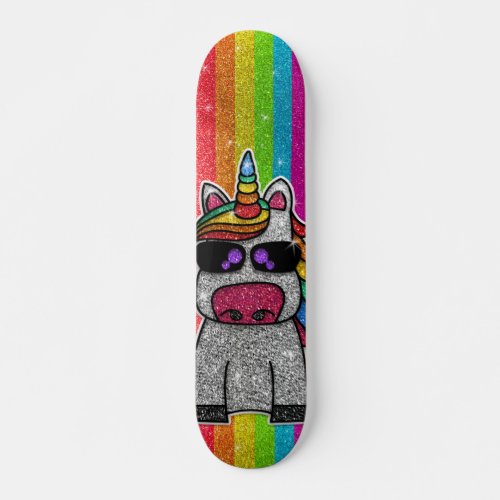 Rainbow Glitter Unicorn Sparkly Gold Sparkles Sk8r Skateboard