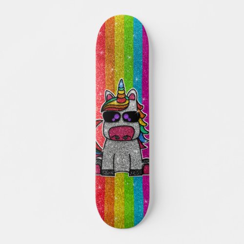 Rainbow Glitter Unicorn Sparkly Gold Sparkles Sk8r Skateboard