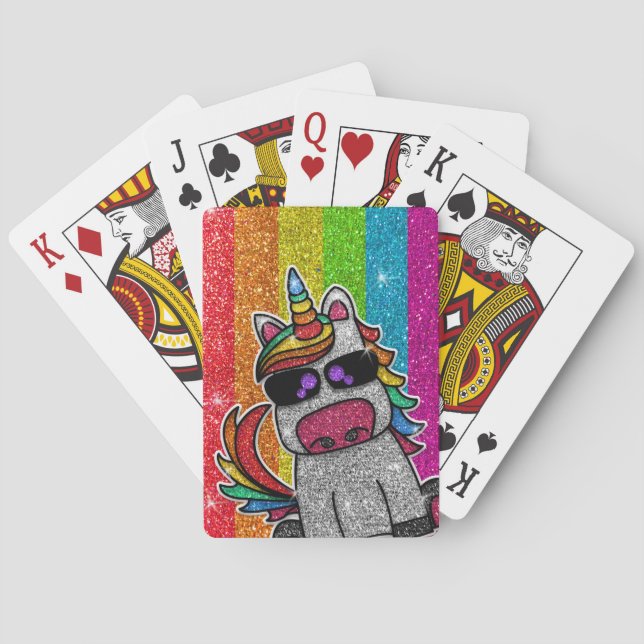 Rainbow Glitter Unicorn Sparkly LGBT+ Sparkles  Poker Cards (Back)