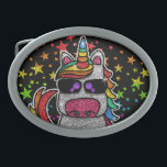 Rainbow Glitter Unicorn Sparkly LGBT Sparkly Black Belt Buckle<br><div class="desc">Rainbow unicorn sparkles brightly with a faux glitter effect. Colorful faux glitter stars pop against the elegant black background. Available in other cute kawaii cartoon characters and many other color combinations.</div>