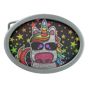 Rainbow Glitter Unicorn Sparkly LGBT Sparkly Black Belt Buckle