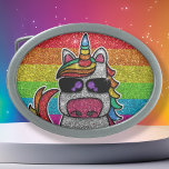 Rainbow Glitter Unicorn Sparkly LGBTQ Sparkles     Belt Buckle<br><div class="desc">Rainbow unicorn sparkles brightly with a faux glitter effect. Background features sparkly glitter. Available in other cute kawaii cartoon characters and many other color combinations.</div>