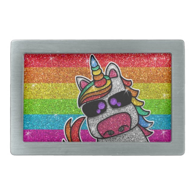 Rainbow Glitter Unicorn Sparkly LGBTQ Sparkles     Belt Buckle (Front)