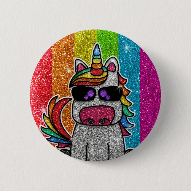 Rainbow Glitter Unicorn Sparkly LGBTQ Sparkles     Button (Front)