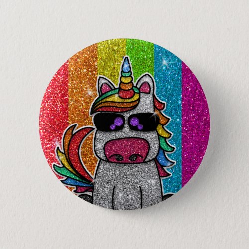 Rainbow Glitter Unicorn Sparkly LGBTQ Sparkles     Button