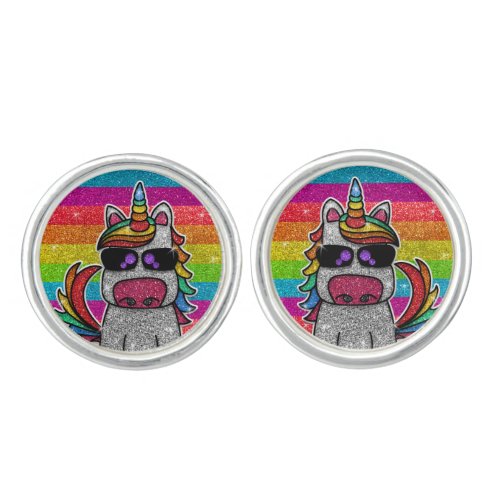 Rainbow Glitter Unicorn Sparkly LGBTQ Sparkles Cufflinks Rainbow Glitter Unicorn Sparkly LGBTQ Sparkles Cufflinks