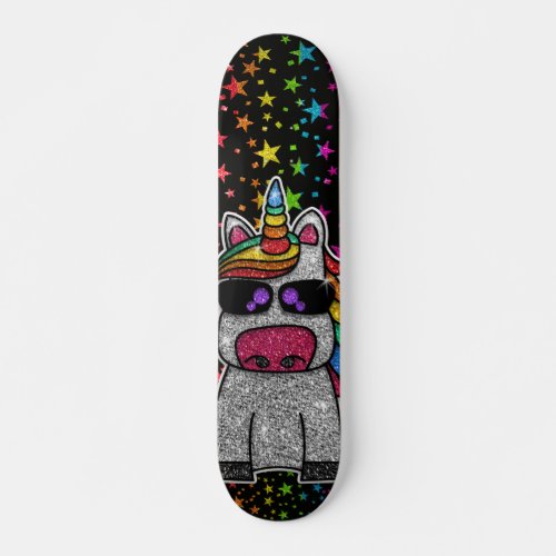 Rainbow Glitter Unicorn Sparkly Stars Sparkle Sk8r Skateboard