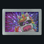 Rainbow Glitter Unicorn Sparkly Trippy Sparkles    Belt Buckle<br><div class="desc">Rainbow unicorn sparkles brightly with a faux glitter effect. Background features a mirrored optical illusion. Available in other cute kawaii cartoon characters and many other color combinations.</div>
