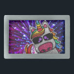 Rainbow Glitter Unicorn Sparkly Trippy Sparkles    Belt Buckle<br><div class="desc">Rainbow unicorn sparkles brightly with a faux glitter effect. Background features a mirrored optical illusion. Available in other cute kawaii cartoon characters and many other color combinations.</div>