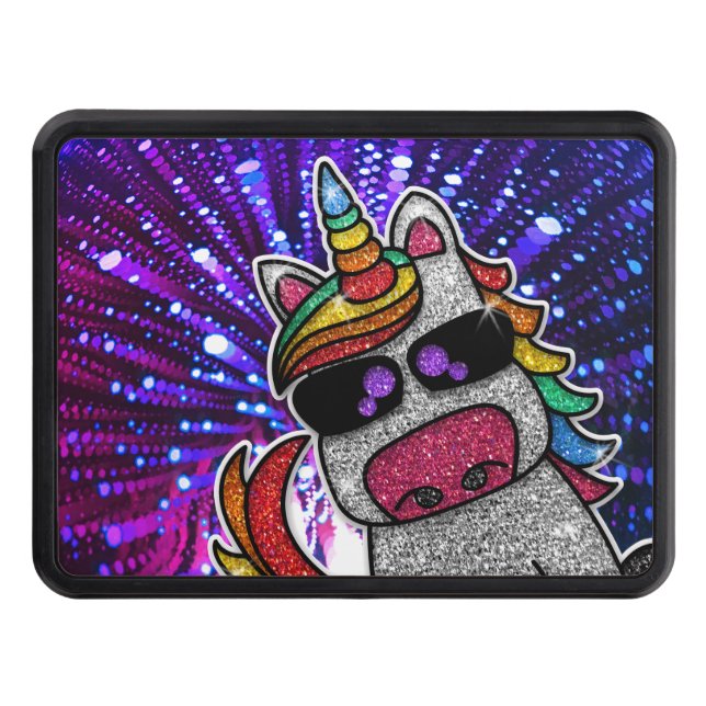 Rainbow Glitter Unicorn Sparkly Trippy Sparkles    Hitch Cover (Front)