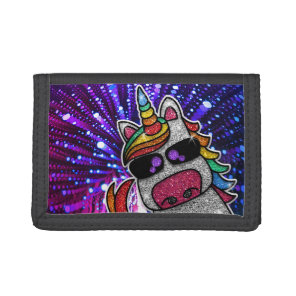 Rainbow Glitter Unicorn Sparkly Trippy Sparkles    Tri-fold Wallet