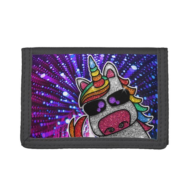 Rainbow Glitter Unicorn Sparkly Trippy Sparkles    Trifold Wallet (Front)