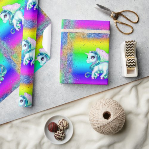 Rainbow Glitter Unicorns  Wrapping Paper