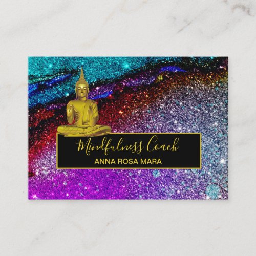  Rainbow Glitter Universe Buddha Meditation Business Card