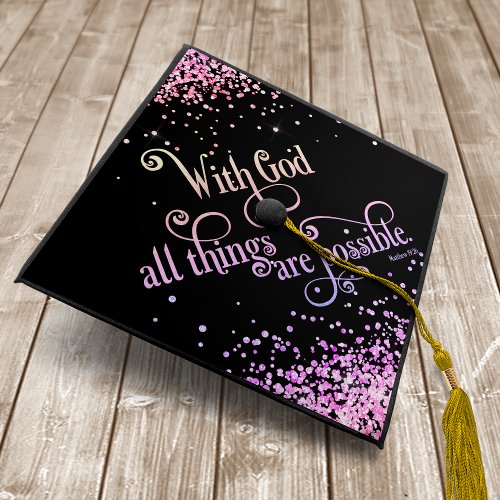 Rainbow Glitter With God All Things Are Possible Graduation Cap Topper