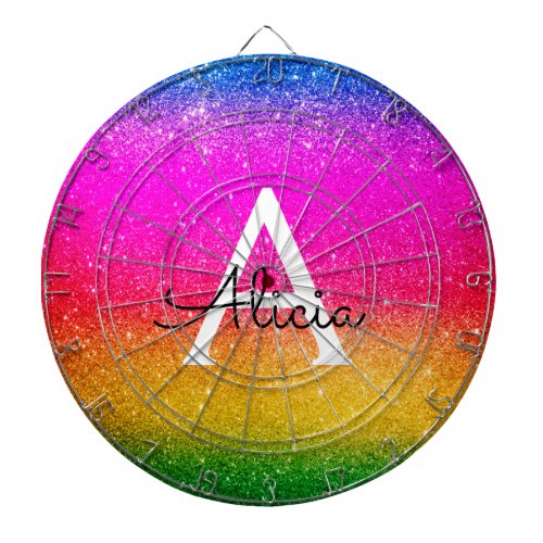 Rainbow Glitter Yellow Green Purple Name Dartboard