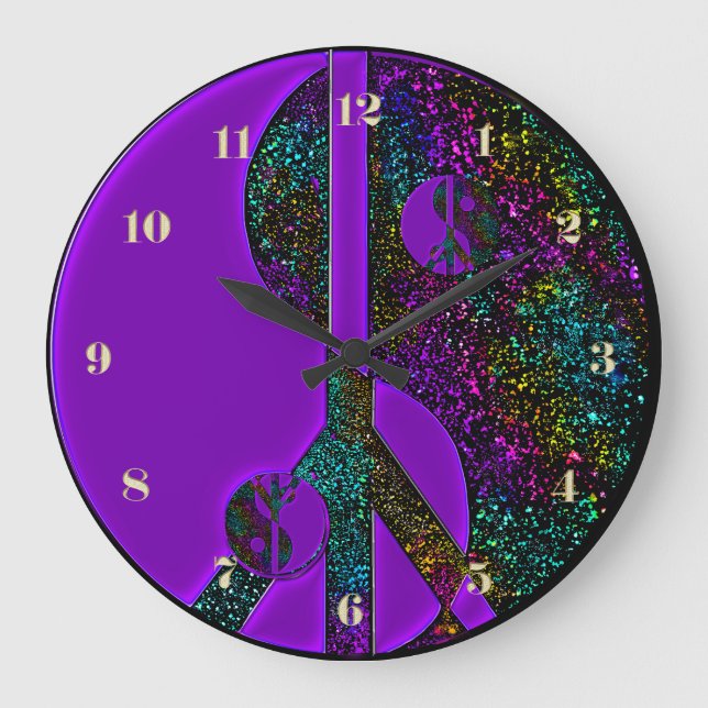 Rainbow Glitter Yin Yang Peace Sign Clock (Front)