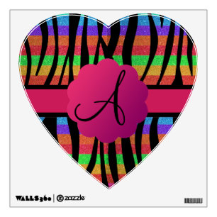 Rainbow glitter zebra stripes monogrammed wall decal