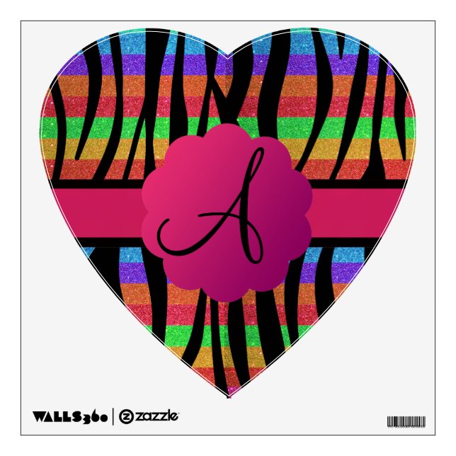 Rainbow glitter zebra stripes monogrammed wall decal (Front)