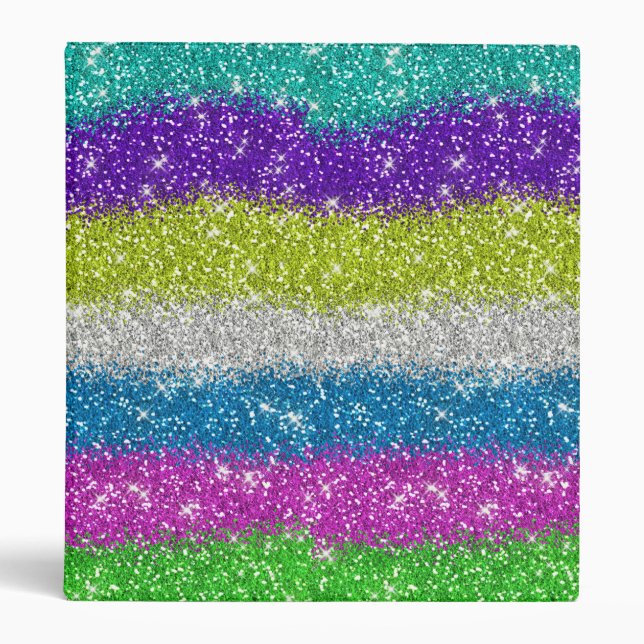 Rainbow Glitters Stripes 3 Ring Binder (Front)