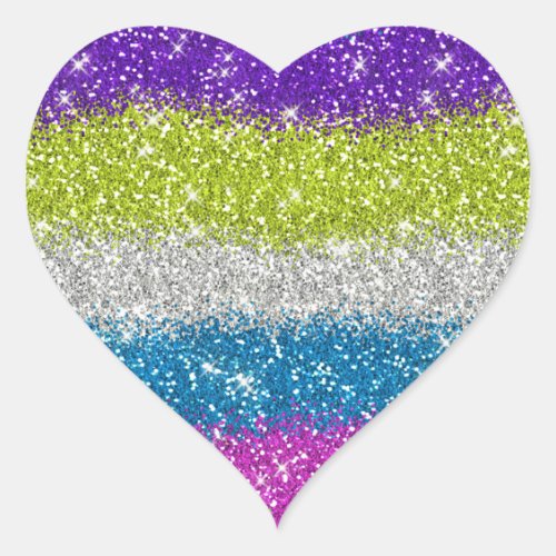 Rainbow Glitters Stripes Heart Sticker