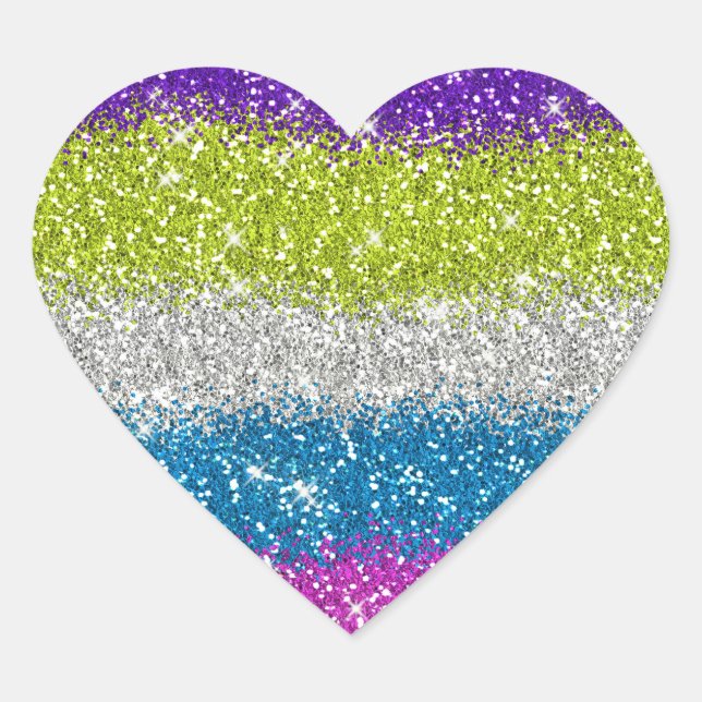 Rainbow Glitters Stripes Heart Sticker (Front)