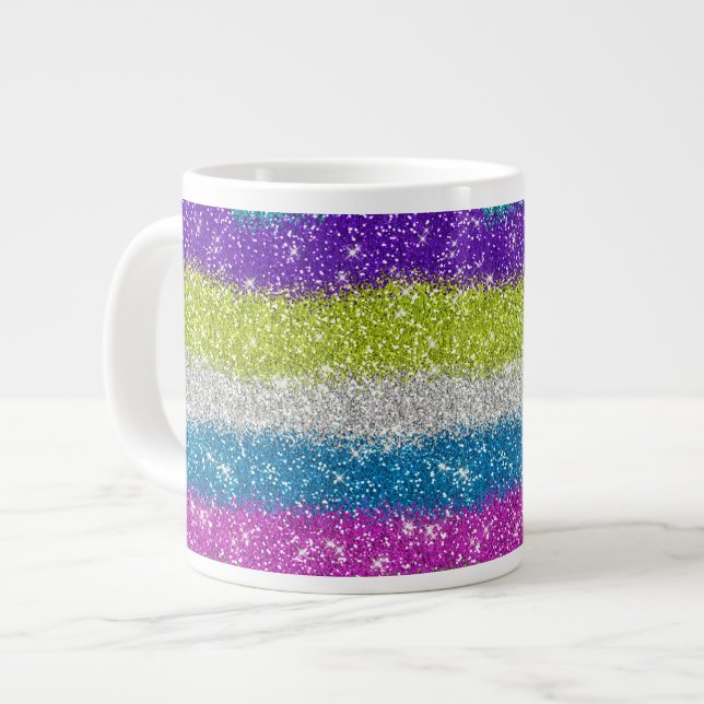 Rainbow Glitters Stripes Large Coffee Mug (Front Left)