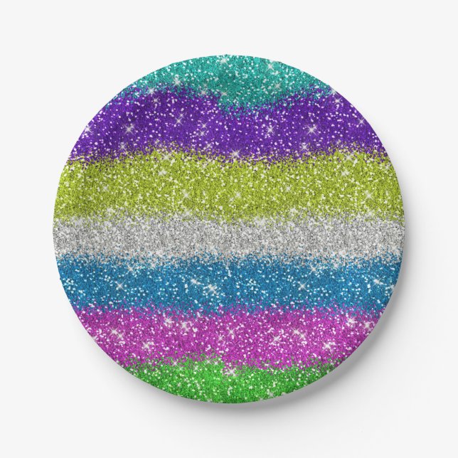 Rainbow Glitters Stripes Paper Plates (Front)