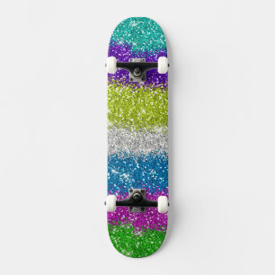 Rainbow Glitters Stripes Skateboard
