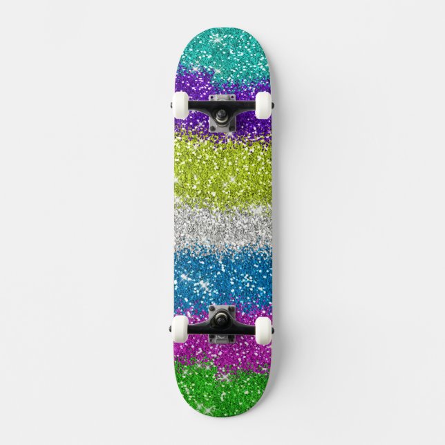 Rainbow Glitters Stripes Skateboard (Front)