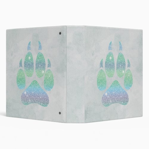 Rainbow Glitters Wolf Paw Trendy Girly 3 Ring Binder