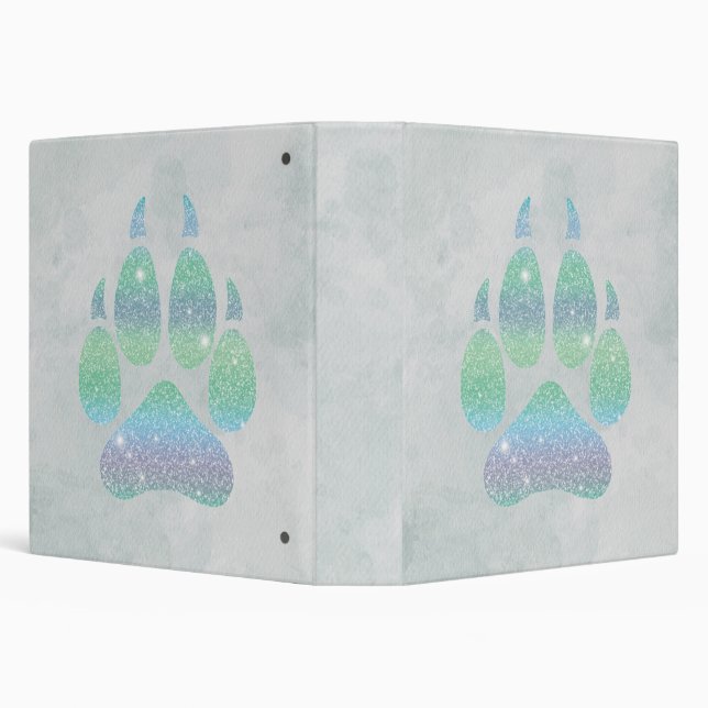 Rainbow Glitters Wolf Paw Trendy Girly 3 Ring Binder (Background)