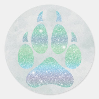 Rainbow Glitters Wolf Paw Trendy Girly Classic Round Sticker